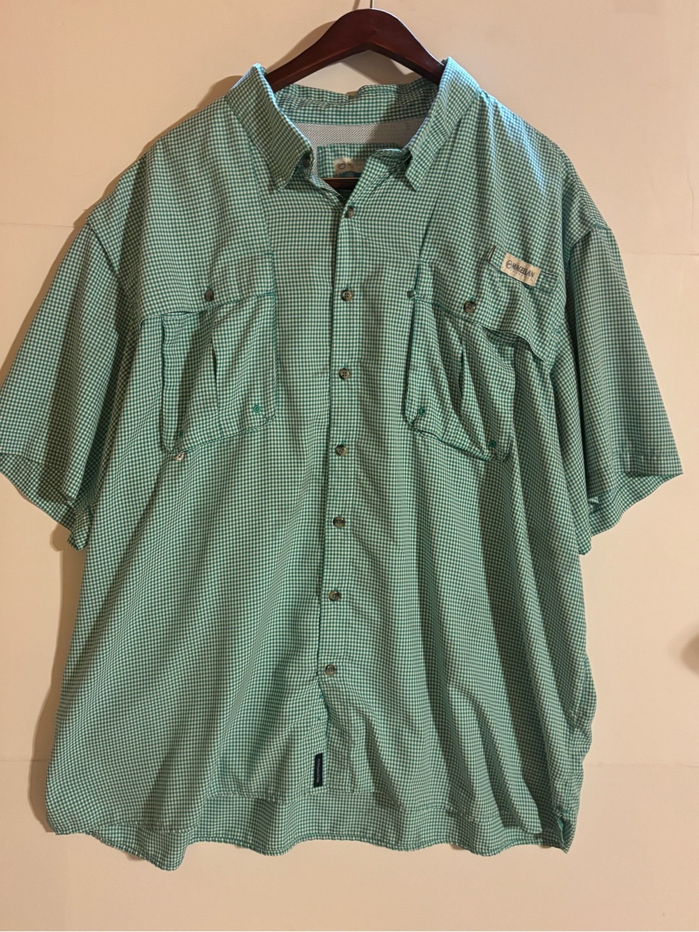 Magellan Outdoors Fish Gear Men's 3XL Green/White Gingham SS Button-Up Shirt